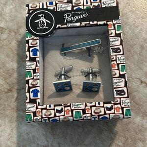 Original Penguin by Munsingwear Cuff Links Tie Pin Set Gift Box Casino Cards New